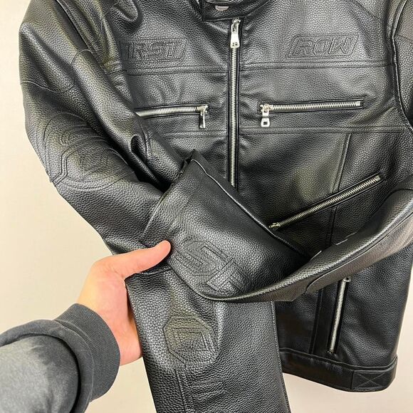FIRST ROW Faux-Leather Biker Jacket Size XL - Picture 6 of 8